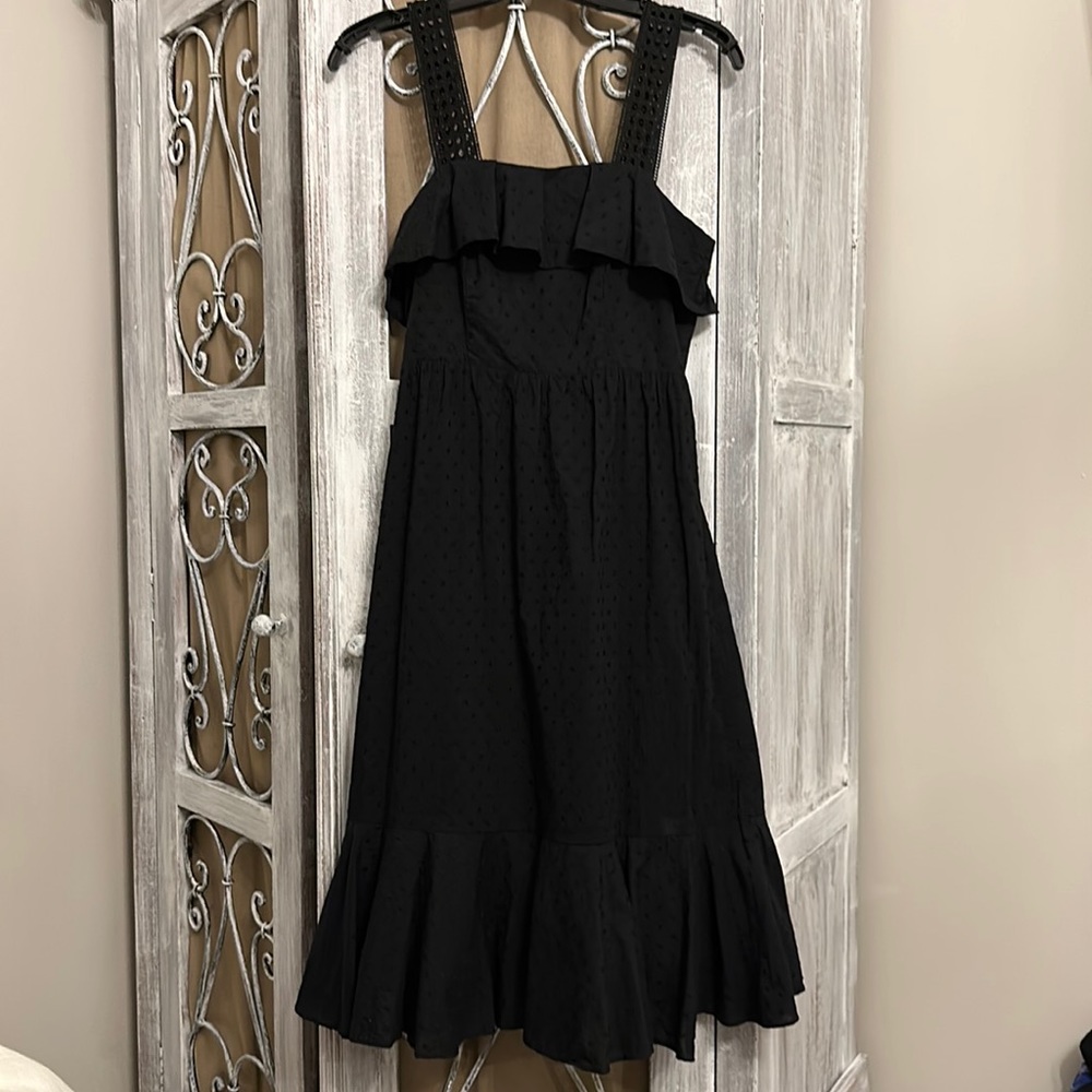 GUC J.Crew black Swiss dot eyelet ruffled sundress, size 00